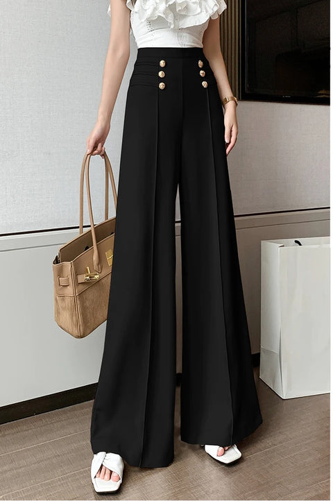 New Elegant Button High Waist Wide Leg Casual Full Length pant CODE: KAR1161