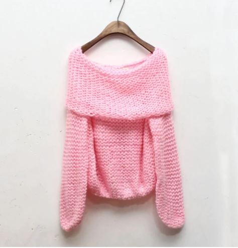 New off the shoulders, boat neck, Loose knit thick wool sweater CODE: KAR1186