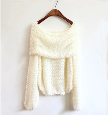 New off the shoulders, boat neck, Loose knit thick wool sweater CODE: KAR1186