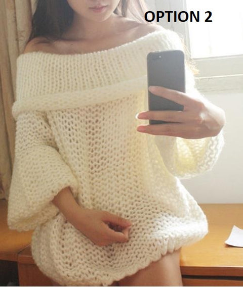 New off the shoulders, boat neck, Loose knit thick wool sweater CODE: KAR1186