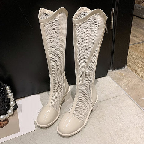 Sexy Breathable Block Heel Patent Leather Knee High Boots CODE: KAR1187