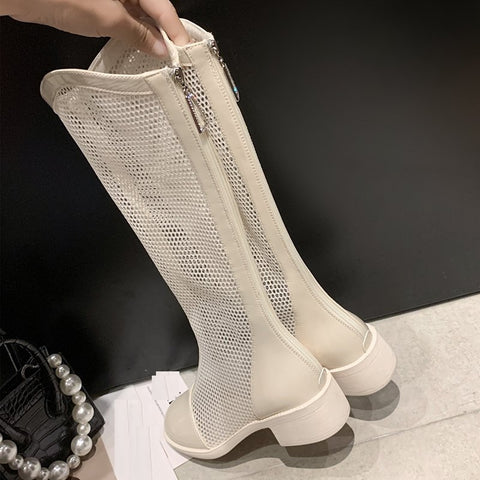 Sexy Breathable Block Heel Patent Leather Knee High Boots CODE: KAR1187