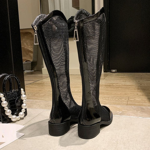 Sexy Breathable Block Heel Patent Leather Knee High Boots CODE: KAR1187