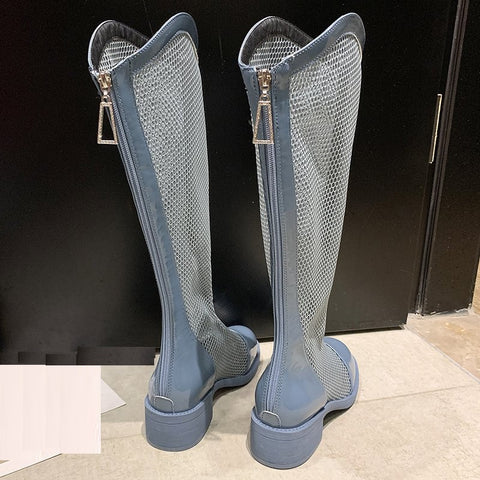 Sexy Breathable Block Heel Patent Leather Knee High Boots CODE: KAR1187