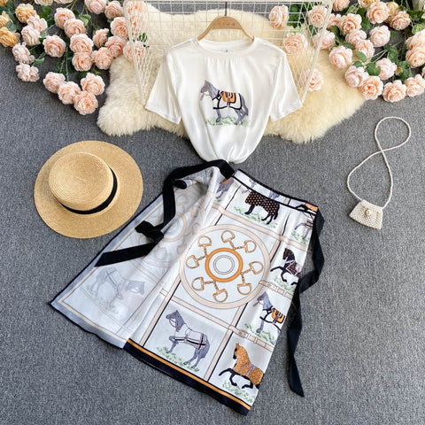 New Short Sleeve T-Shirt + High Waist Slim Skirt, Two Piece Set CODE: KAR1215