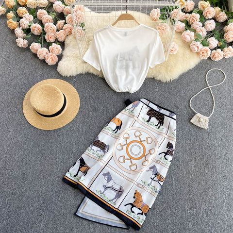 New Short Sleeve T-Shirt + High Waist Slim Skirt, Two Piece Set CODE: KAR1215