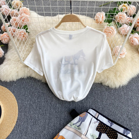 New Short Sleeve T-Shirt + High Waist Slim Skirt, Two Piece Set CODE: KAR1215