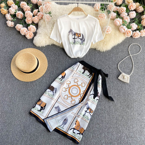 New Short Sleeve T-Shirt + High Waist Slim Skirt, Two Piece Set CODE: KAR1215