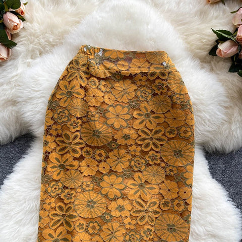 New Fashion High Waist, Pencil Style, Flower, Sexy, Embroidered Lace Skirt CODE: KAR1220