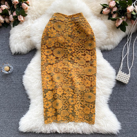 New Fashion High Waist, Pencil Style, Flower, Sexy, Embroidered Lace Skirt CODE: KAR1220