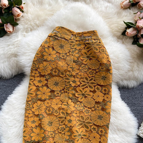 New Fashion High Waist, Pencil Style, Flower, Sexy, Embroidered Lace Skirt CODE: KAR1220