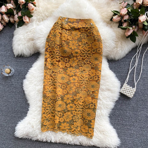 New Fashion High Waist, Pencil Style, Flower, Sexy, Embroidered Lace Skirt CODE: KAR1220