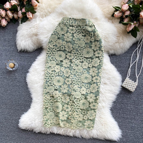 New Fashion High Waist, Pencil Style, Flower, Sexy, Embroidered Lace Skirt CODE: KAR1220