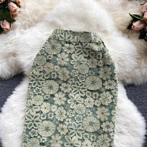New Fashion High Waist, Pencil Style, Flower, Sexy, Embroidered Lace Skirt CODE: KAR1220