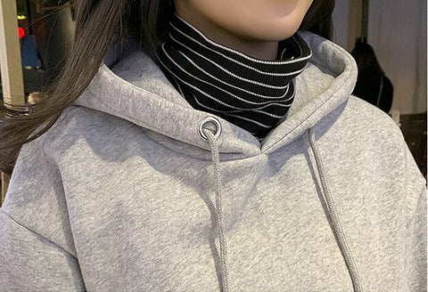 New Oversized, Loose Sweatshirt, Long, Patchwork, Striped Collar and Cuff, Casual Hoodie Coat CODE: KAR1231