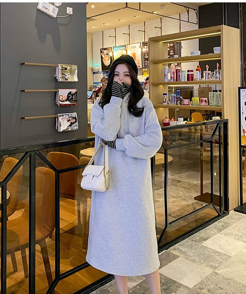 New Oversized, Loose Sweatshirt, Long, Patchwork, Striped Collar and Cuff, Casual Hoodie Coat CODE: KAR1231
