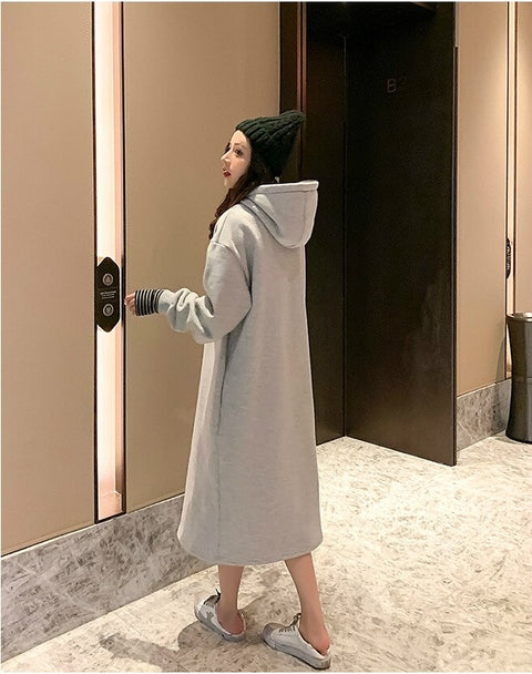 New Oversized, Loose Sweatshirt, Long, Patchwork, Striped Collar and Cuff, Casual Hoodie Coat CODE: KAR1231