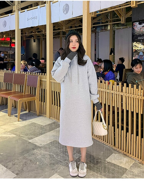 New Oversized, Loose Sweatshirt, Long, Patchwork, Striped Collar and Cuff, Casual Hoodie Coat CODE: KAR1231