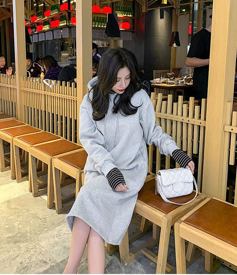 New Oversized, Loose Sweatshirt, Long, Patchwork, Striped Collar and Cuff, Casual Hoodie Coat CODE: KAR1231