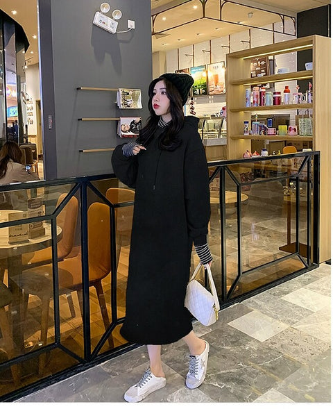 New Oversized, Loose Sweatshirt, Long, Patchwork, Striped Collar and Cuff, Casual Hoodie Coat CODE: KAR1231