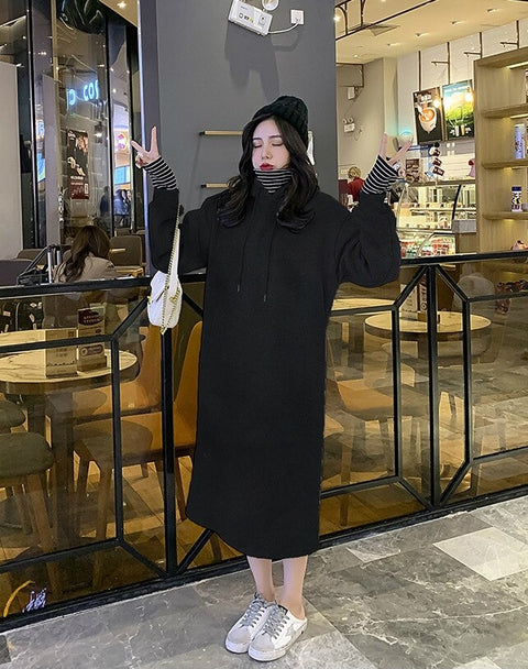 New Oversized, Loose Sweatshirt, Long, Patchwork, Striped Collar and Cuff, Casual Hoodie Coat CODE: KAR1231