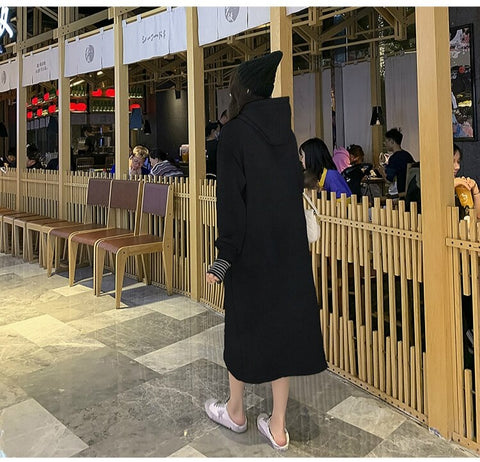 New Oversized, Loose Sweatshirt, Long, Patchwork, Striped Collar and Cuff, Casual Hoodie Coat CODE: KAR1231