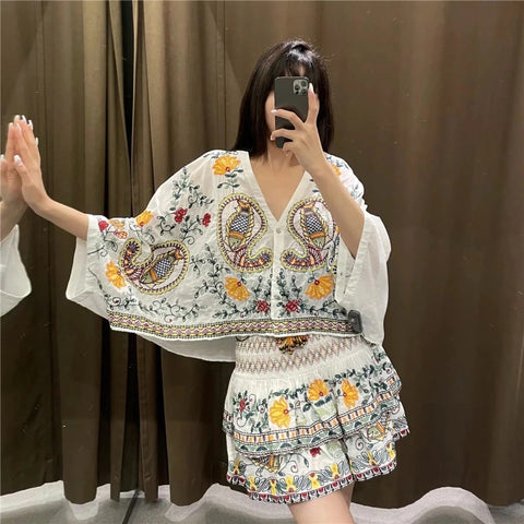 New Mini, Embroidered, High Waist, White, Boho Style, Mini Skirt CODE: KAR1284