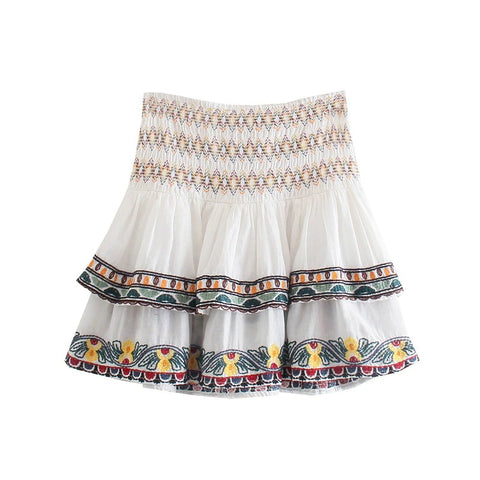 New Mini, Embroidered, High Waist, White, Boho Style, Mini Skirt CODE: KAR1284