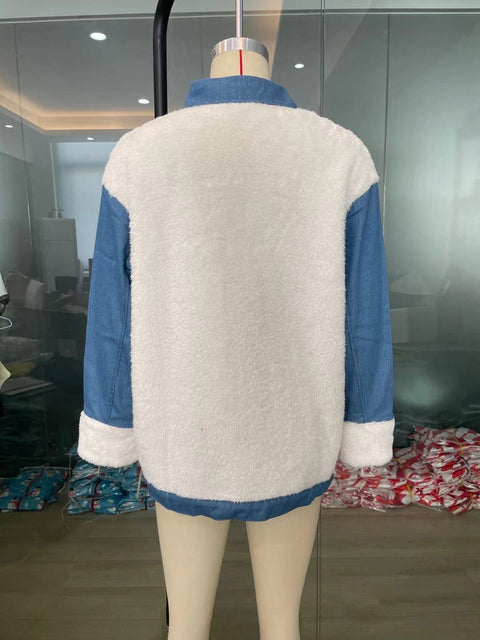 New Winter , Splice Denim, Plush, Warm Jacket CODE: KAR1292