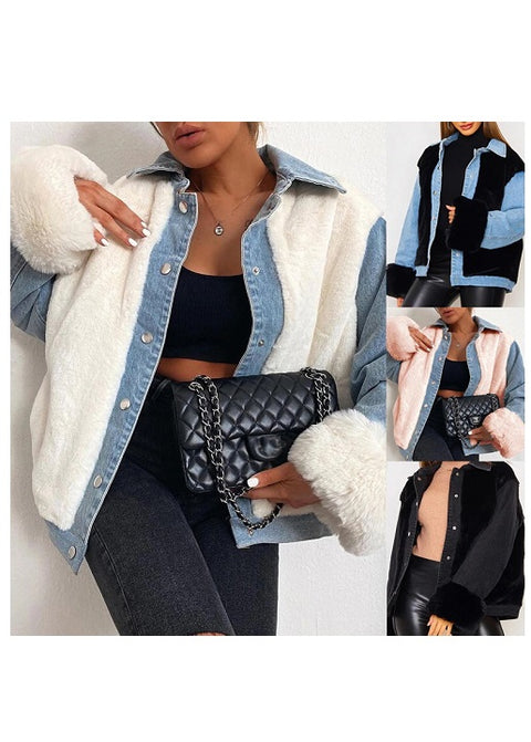 New Winter , Splice Denim, Plush, Warm Jacket CODE: KAR1292