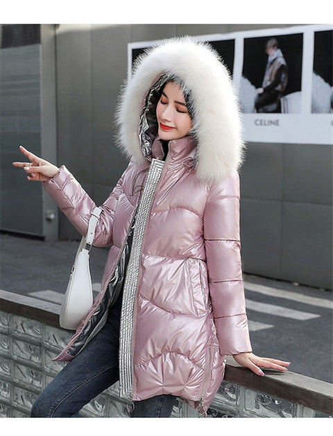 New  Winter Collection Long, Fur Collar, Shiny, Cotton Padded, Jacket CODE: KAR1312