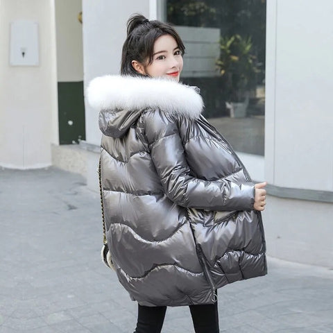 New  Winter Collection Long, Fur Collar, Shiny, Cotton Padded, Jacket CODE: KAR1312