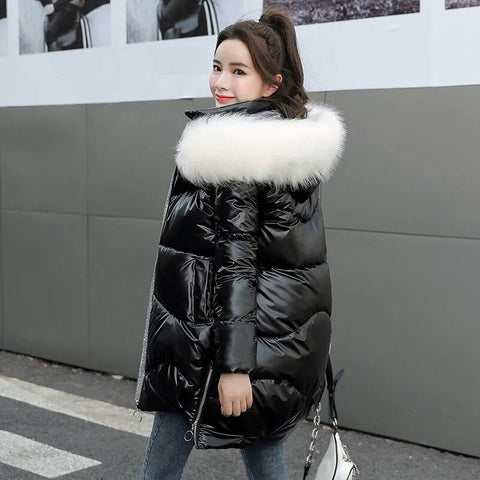 New  Winter Collection Long, Fur Collar, Shiny, Cotton Padded, Jacket CODE: KAR1312