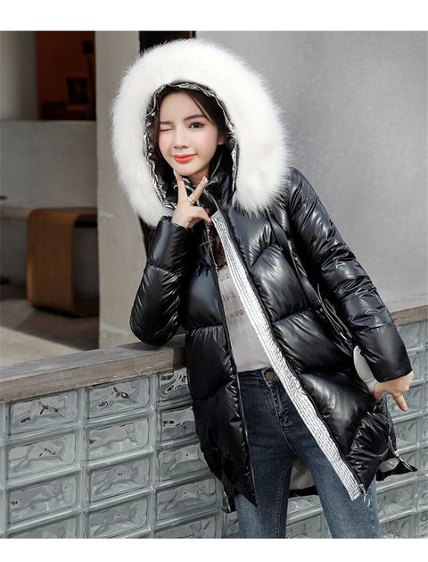 New  Winter Collection Long, Fur Collar, Shiny, Cotton Padded, Jacket CODE: KAR1312