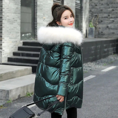New  Winter Collection Long, Fur Collar, Shiny, Cotton Padded, Jacket CODE: KAR1312