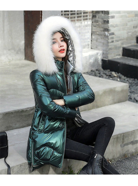 New  Winter Collection Long, Fur Collar, Shiny, Cotton Padded, Jacket CODE: KAR1312