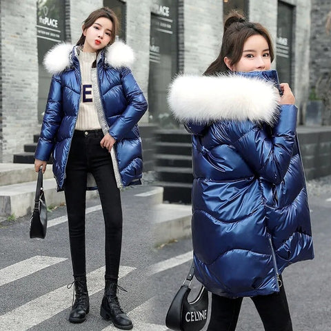 New  Winter Collection Long, Fur Collar, Shiny, Cotton Padded, Jacket CODE: KAR1312