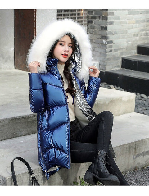 New  Winter Collection Long, Fur Collar, Shiny, Cotton Padded, Jacket CODE: KAR1312
