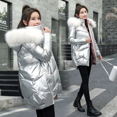 New  Winter Collection Long, Fur Collar, Shiny, Cotton Padded, Jacket CODE: KAR1312
