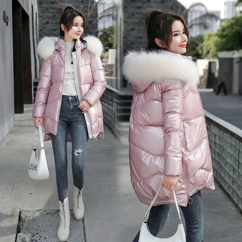 New  Winter Collection Long, Fur Collar, Shiny, Cotton Padded, Jacket CODE: KAR1312