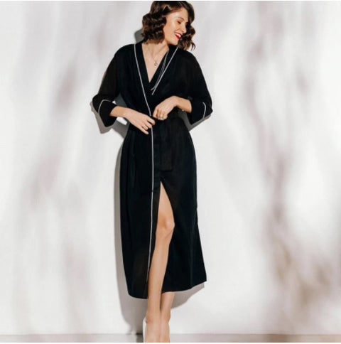 New Bridal Bathrobe, Waist, Black Three Quarter Sleeve Long Dress CODE: KAR1330