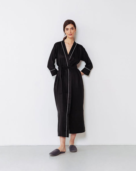 New Bridal Bathrobe, Waist, Black Three Quarter Sleeve Long Dress CODE: KAR1330
