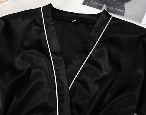 New Bridal Bathrobe, Waist, Black Three Quarter Sleeve Long Dress CODE: KAR1330