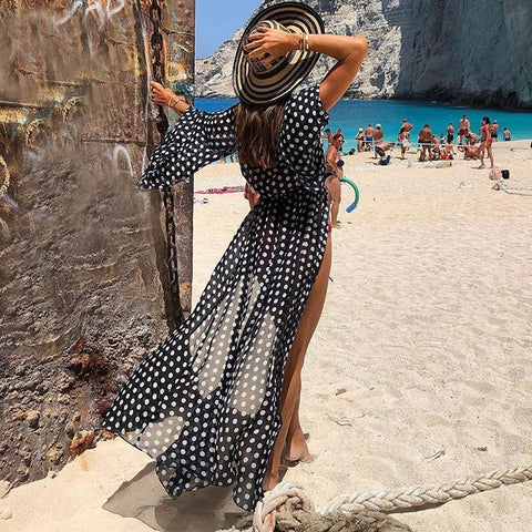 Sexy Long Tunic Dot Print, Cover-Up For Swimwear, Lace Beach Dress CODE: KAR1337