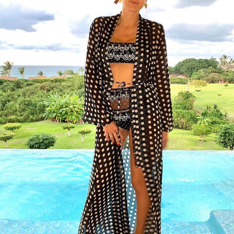 Sexy Long Tunic Dot Print, Cover-Up For Swimwear, Lace Beach Dress CODE: KAR1337
