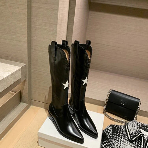 New Pointed Toe Mid Heel Knee High Boots With Side Zipper CODE: KAR1341