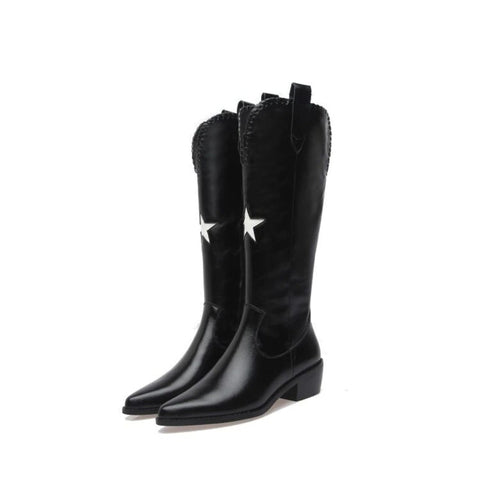 New Pointed Toe Mid Heel Knee High Boots With Side Zipper CODE: KAR1341