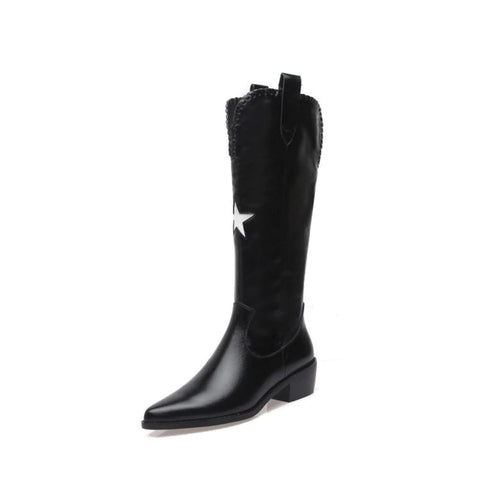 New Pointed Toe Mid Heel Knee High Boots With Side Zipper CODE: KAR1341