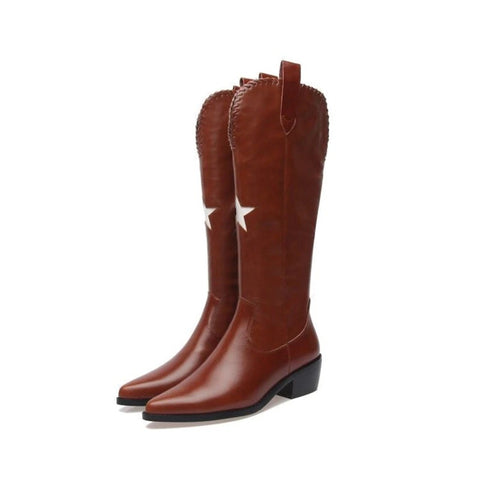 New Pointed Toe Mid Heel Knee High Boots With Side Zipper CODE: KAR1341