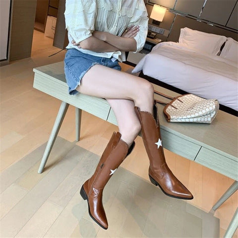 New Pointed Toe Mid Heel Knee High Boots With Side Zipper CODE: KAR1341